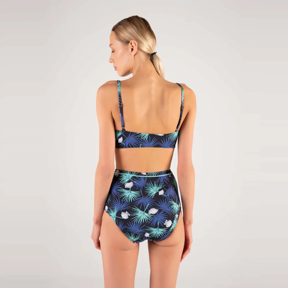 Shikoo Swimwear - Triangle V-Neck Floral Ruffle Navy Blue Bikini