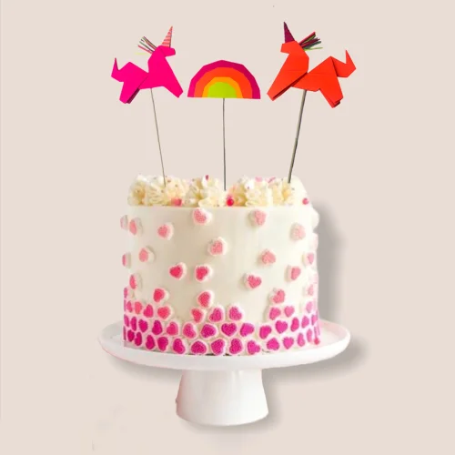 BalinMandalin - Unicorn and Rainbow Origami Cake Topper, 3 in a package