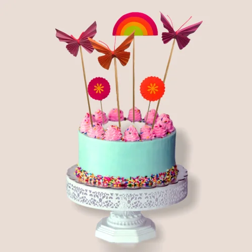 BalinMandalin - Pink Butterfly and Rainbow Origami Cake Topper, 6 in a package Pink-Orange