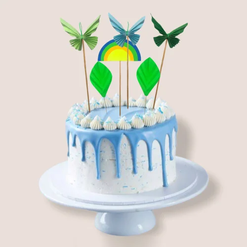 BalinMandalin - Blue Butterfly and Rainbow Origami Cake Topper, 6 in a package Green-Blue