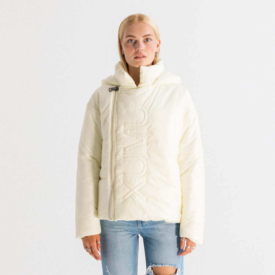 Women’s Asymmetric Zip Front Hooded Puffer Jacket In