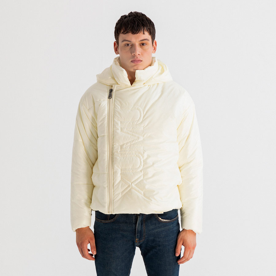 Men’s Asymmetric Zip Front Hooded Puffer Jacket