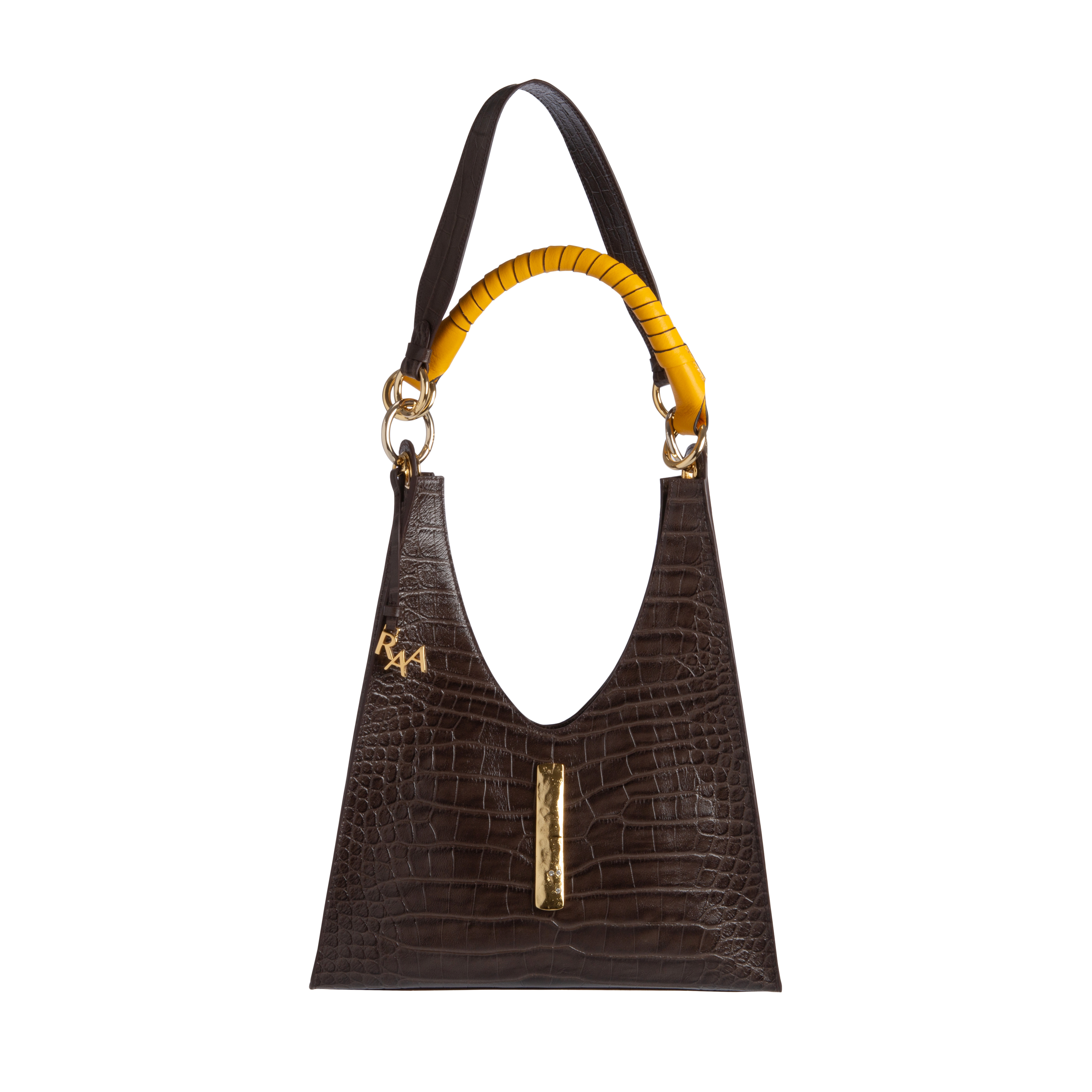 Aisa Mocha Exotic & Gold Leather Bag