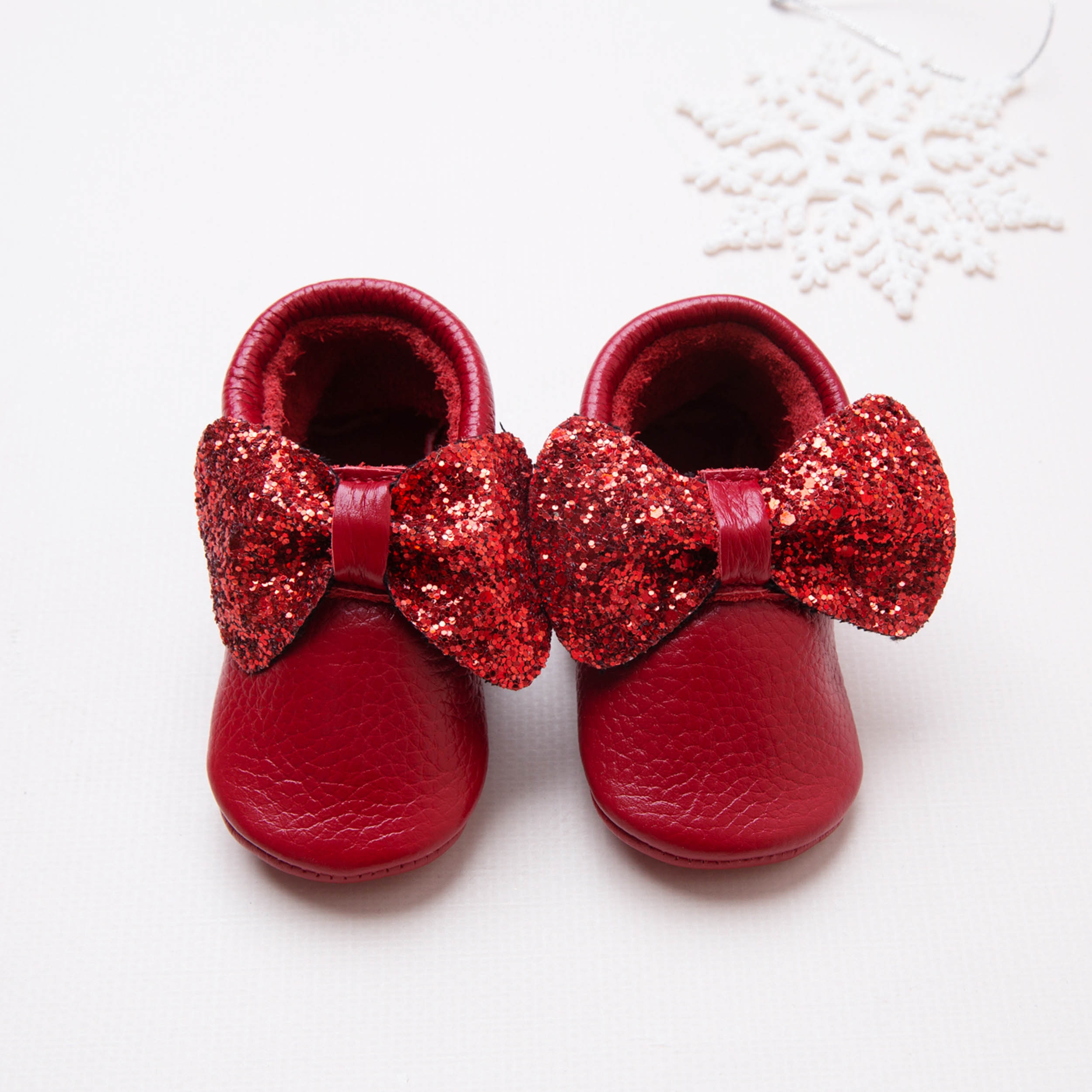 Sequined Leather Baby Booties