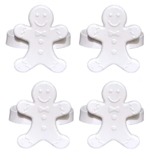 Ginger Set Of 4 Cookie Man Shaped Christmas Themed Concrete Napkin Rings