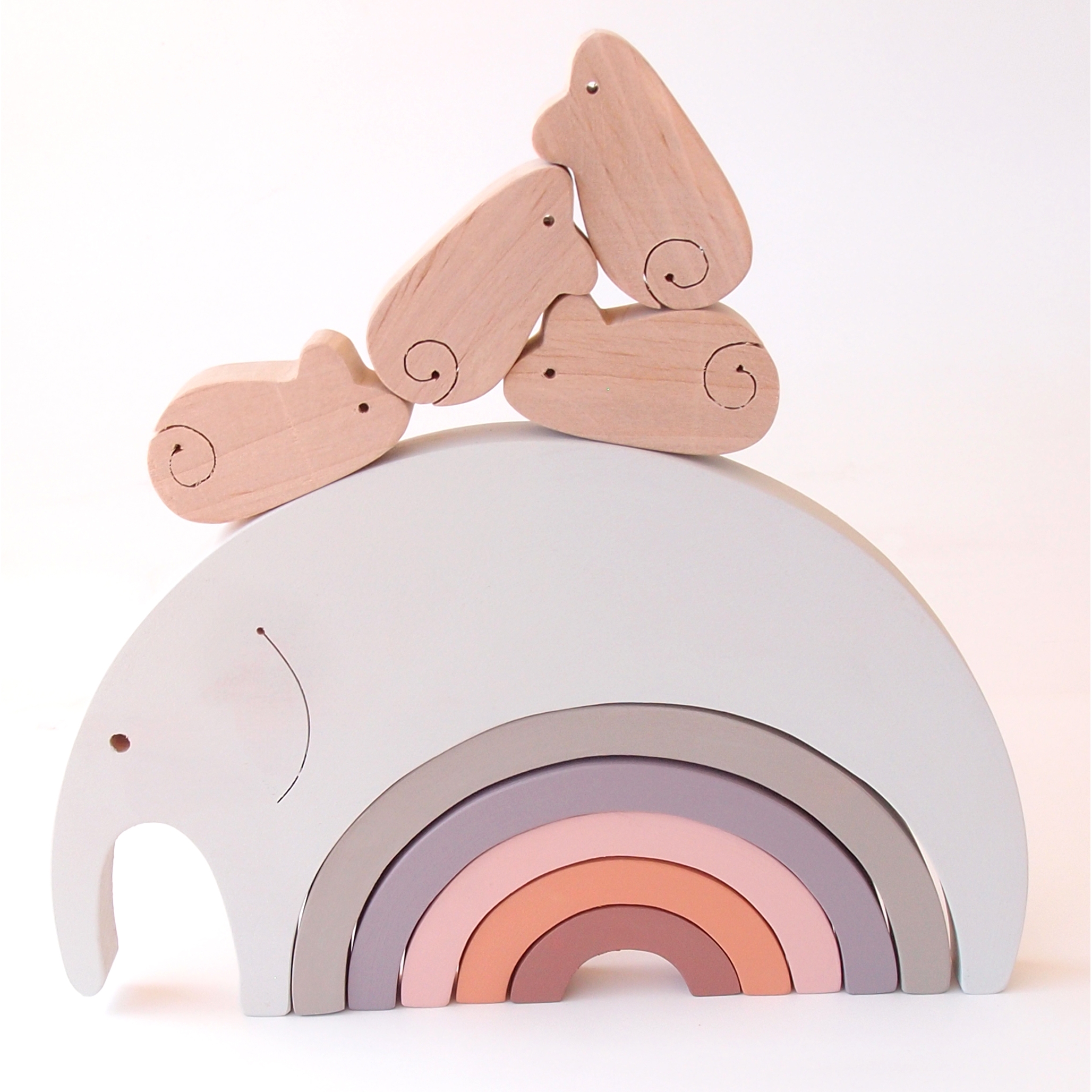 Elephant And Mouse Wooden Rainbow Puzzle