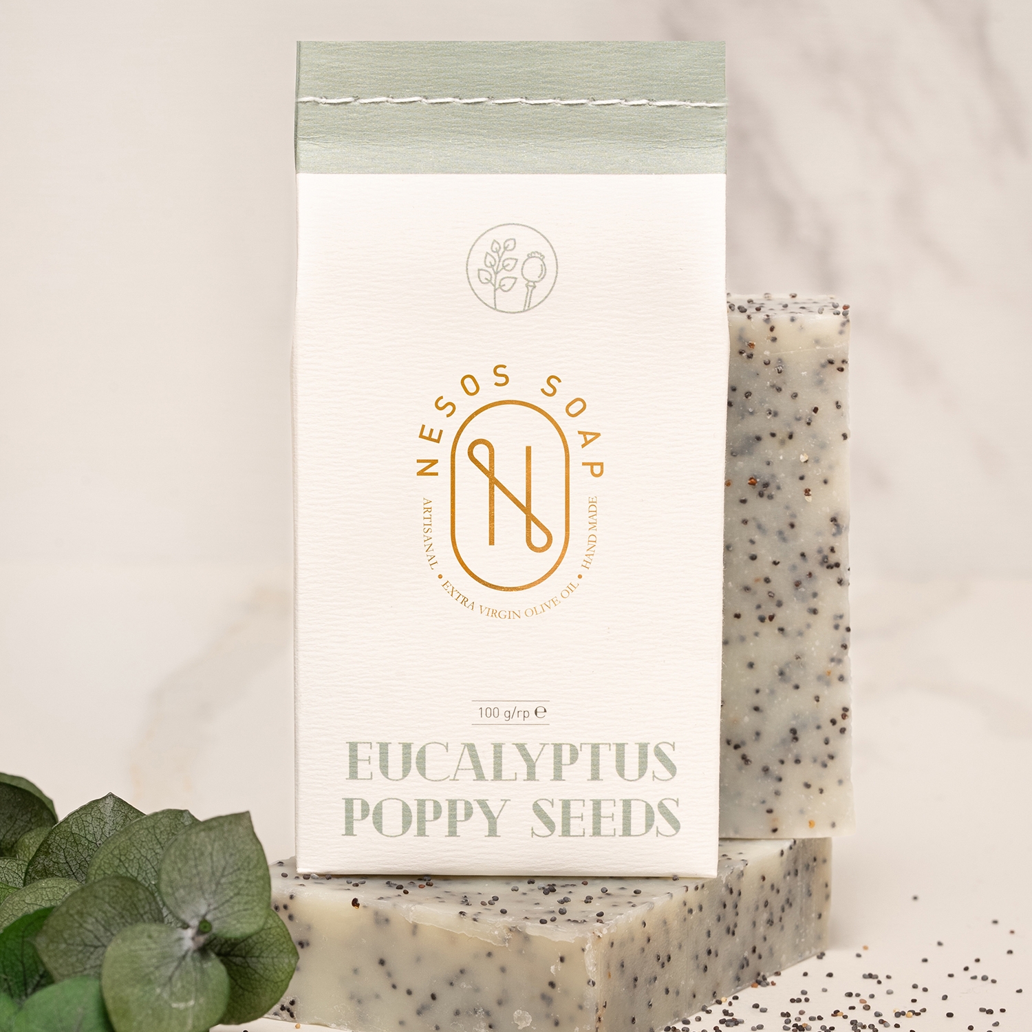 Handmade Natural Eucalyptus & Poppy Seeds Hair And Hand Soap