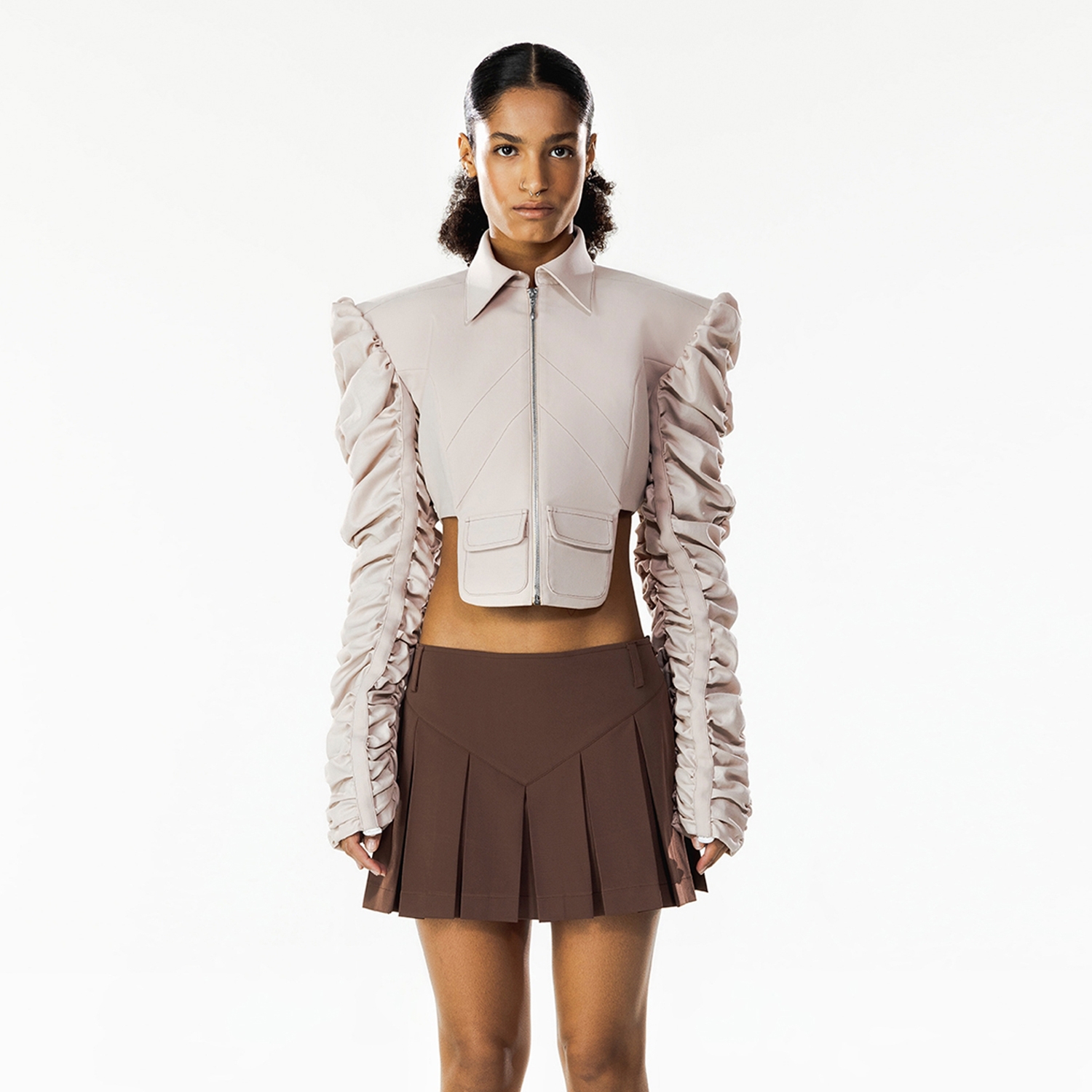 Crop Jacket With Shirred Sleeves