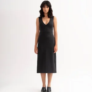 V-neck Midi Sleeveless Dress With Side Split