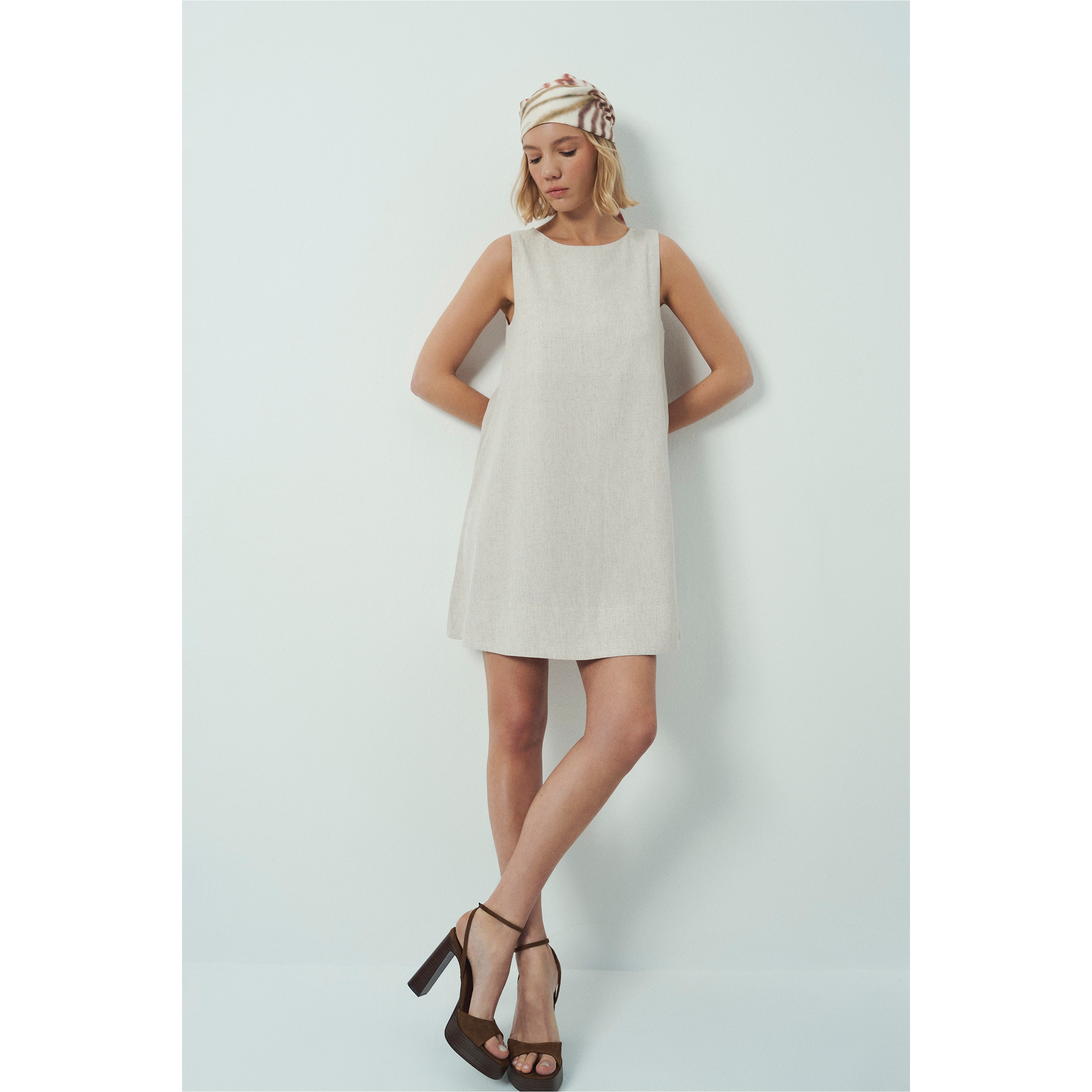 Golden Serenity Linen Dress