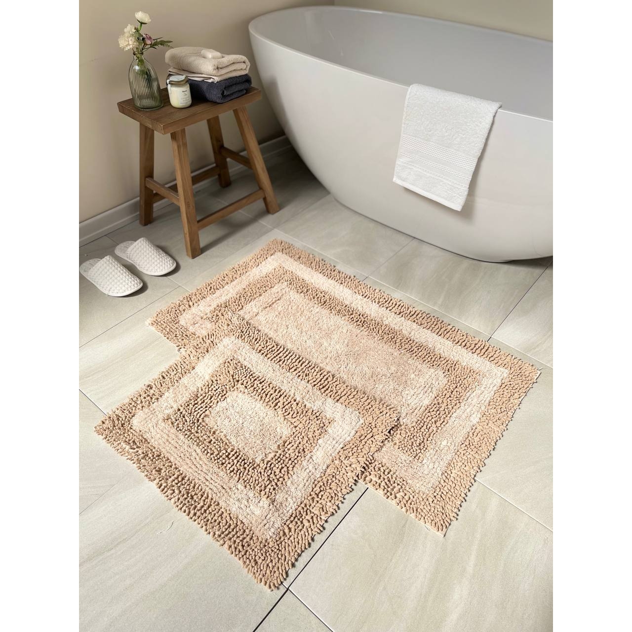 Baros Natural Cotton 2-piece Bath Mat Set 60x100+50x60 Cm