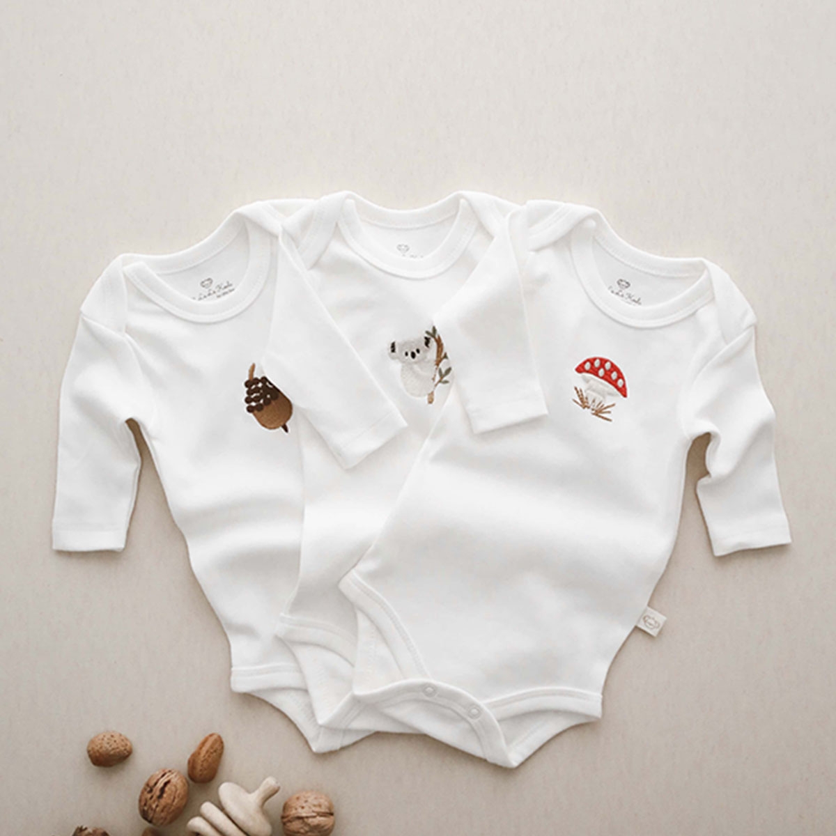 Long-sleeve Embroidered Snap-button Bodysuit 3-piece