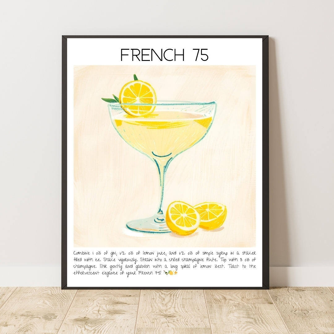 French 75 No:2 Cocktail Art Print Poster Tasarım